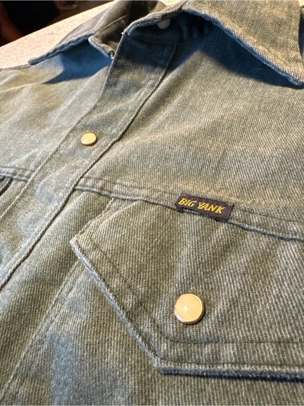 70’s Big Yank Men's Utility Pearl Snap Shirt Jacket in Green Denim
